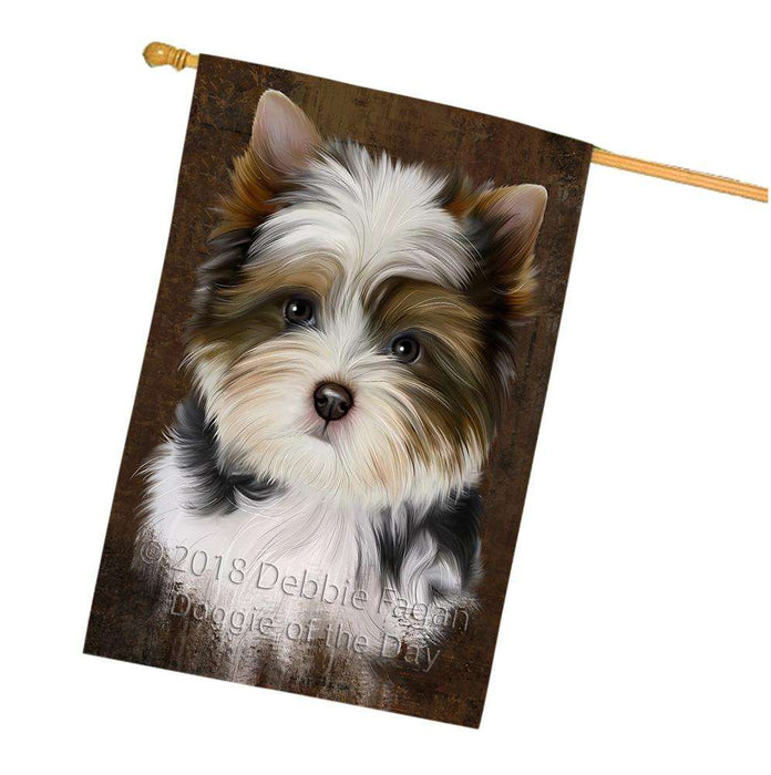 Rustic Biewer Terrier Dog House Flag FLG54612