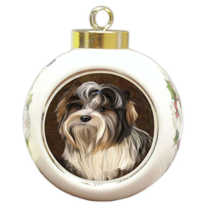 Rustic Biewer Terrier Dog Round Ball Christmas Ornament RBPOR54413