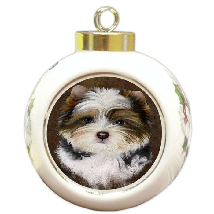 Rustic Biewer Terrier Dog Round Ball Christmas Ornament RBPOR54414