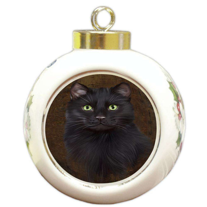 Rustic Black Cat Round Ball Christmas Ornament RBPOR54415