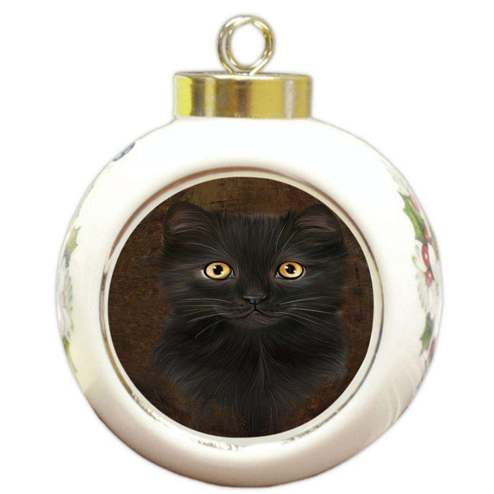 Rustic Black Cat Round Ball Christmas Ornament RBPOR54416
