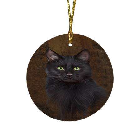 Rustic Black Cat Round Flat Christmas Ornament RFPOR54406