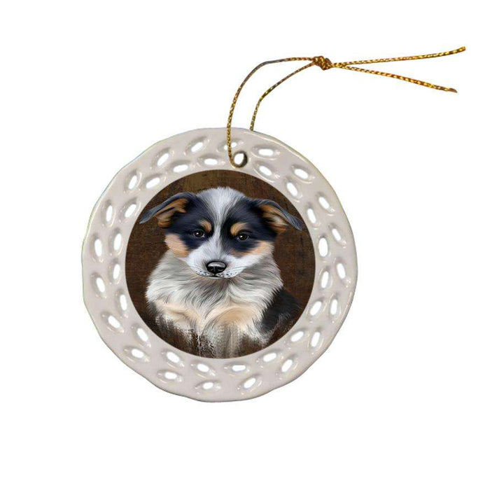Rustic Blue Heeler Dog Ceramic Doily Ornament DPOR54418