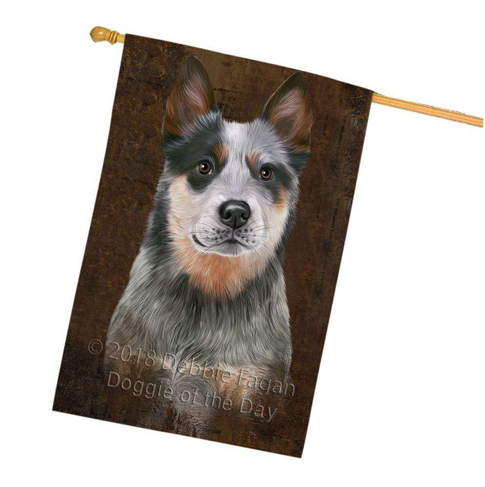 Rustic Blue Heeler Dog House Flag FLG54615