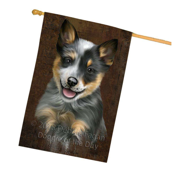 Rustic Blue Heeler Dog House Flag FLG54618