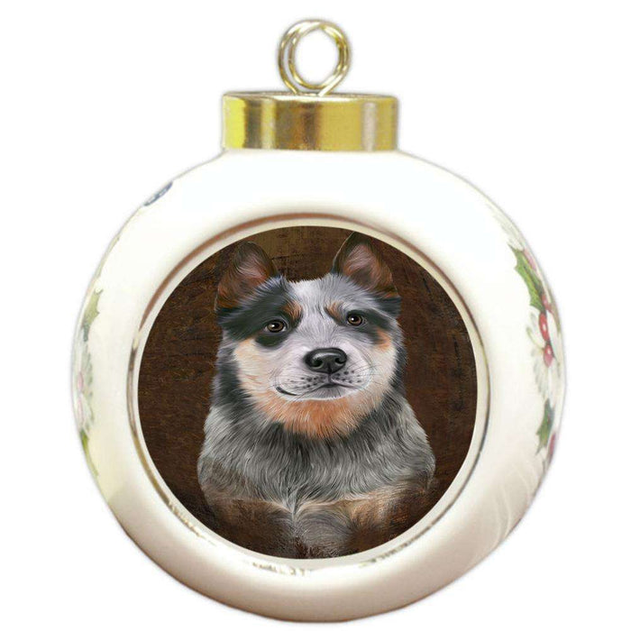 Rustic Blue Heeler Dog Round Ball Christmas Ornament RBPOR54417
