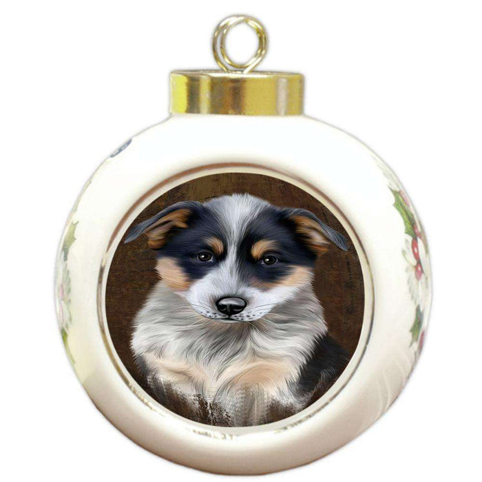 Rustic Blue Heeler Dog Round Ball Christmas Ornament RBPOR54418