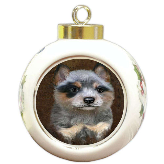 Rustic Blue Heeler Dog Round Ball Christmas Ornament RBPOR54419