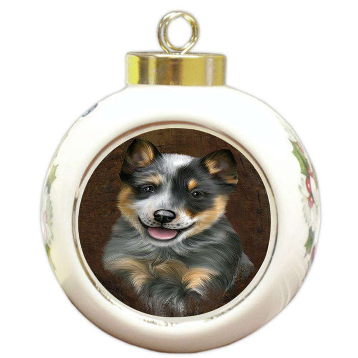 Rustic Blue Heeler Dog Round Ball Christmas Ornament RBPOR54420