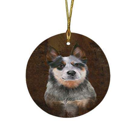 Rustic Blue Heeler Dog Round Flat Christmas Ornament RFPOR54408