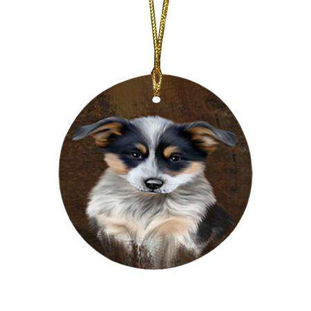 Rustic Blue Heeler Dog Round Flat Christmas Ornament RFPOR54409