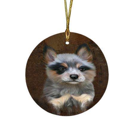 Rustic Blue Heeler Dog Round Flat Christmas Ornament RFPOR54410