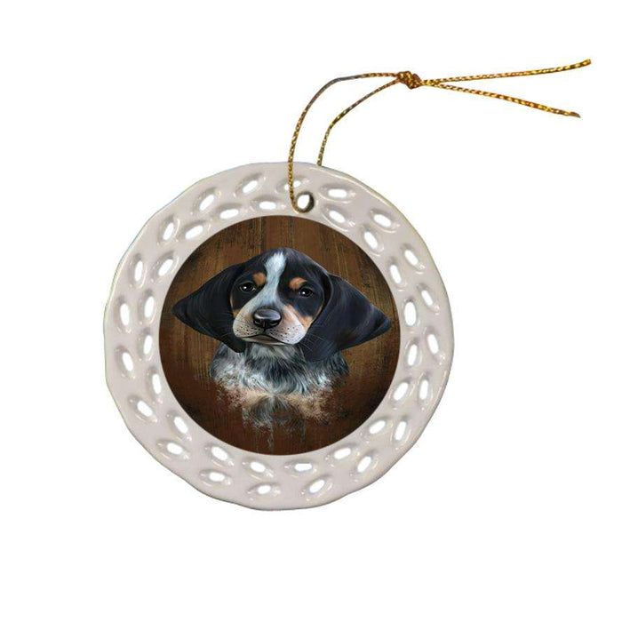 Rustic Bluetick Coonhound Dog Ceramic Doily Ornament DPOR50343