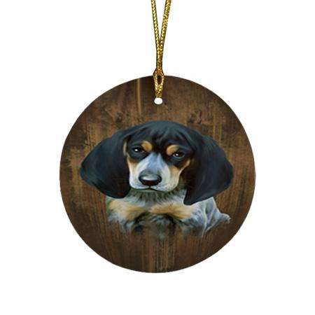 Rustic Bluetick Coonhound Dog Round Flat Christmas Ornament RFPOR50333