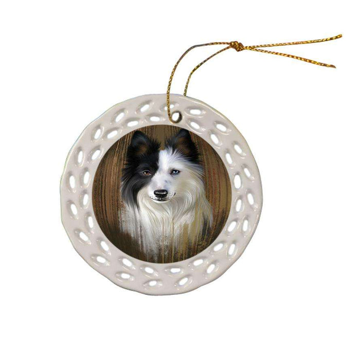 Rustic Border Collie Dog Ceramic Doily Ornament DPOR50525