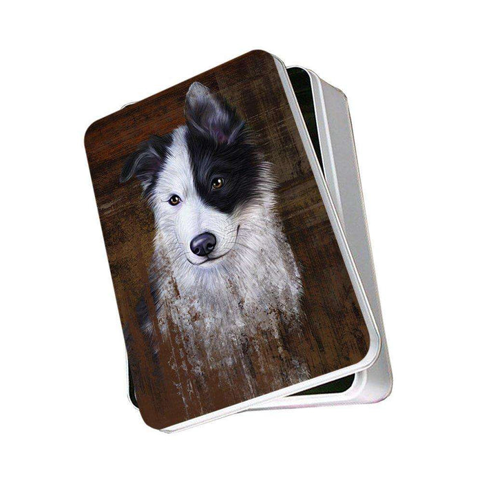 Rustic Border Collie Dog Photo Storage Tin PITN48216
