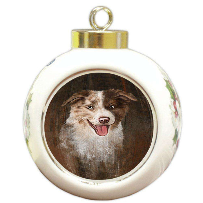 Rustic Border Collie Dog Round Ball Christmas Ornament RBPOR48206
