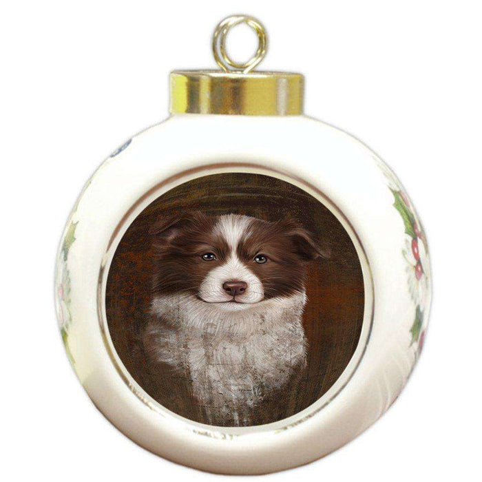 Rustic Border Collie Dog Round Ball Christmas Ornament RBPOR48207