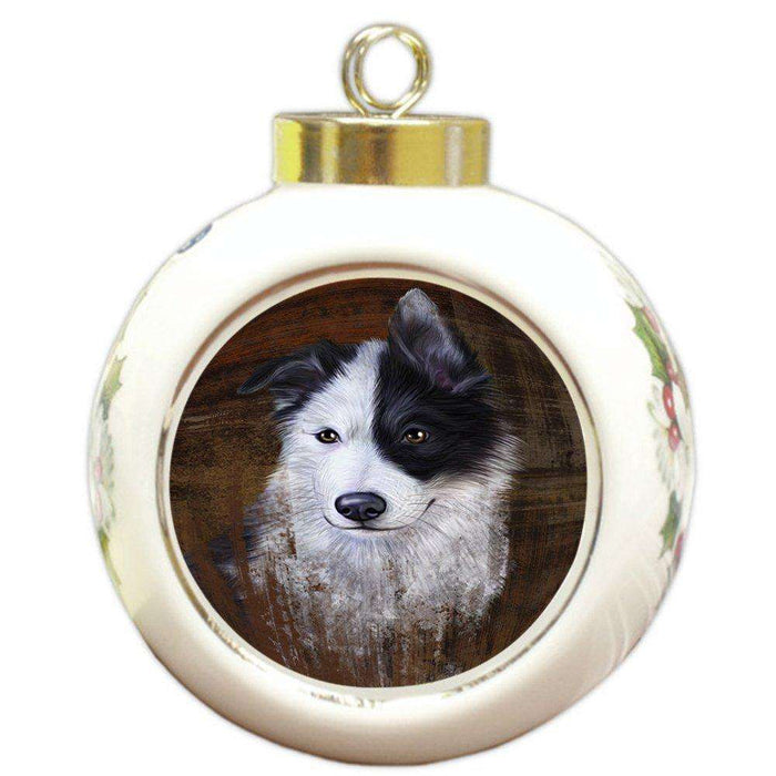 Rustic Border Collie Dog Round Ball Christmas Ornament RBPOR48208