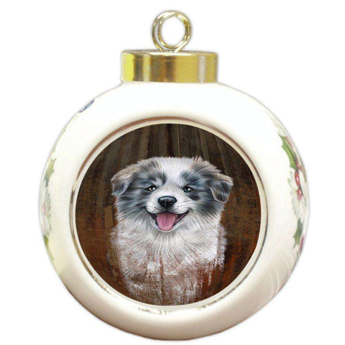 Rustic Border Collie Dog Round Ball Christmas Ornament RBPOR48209