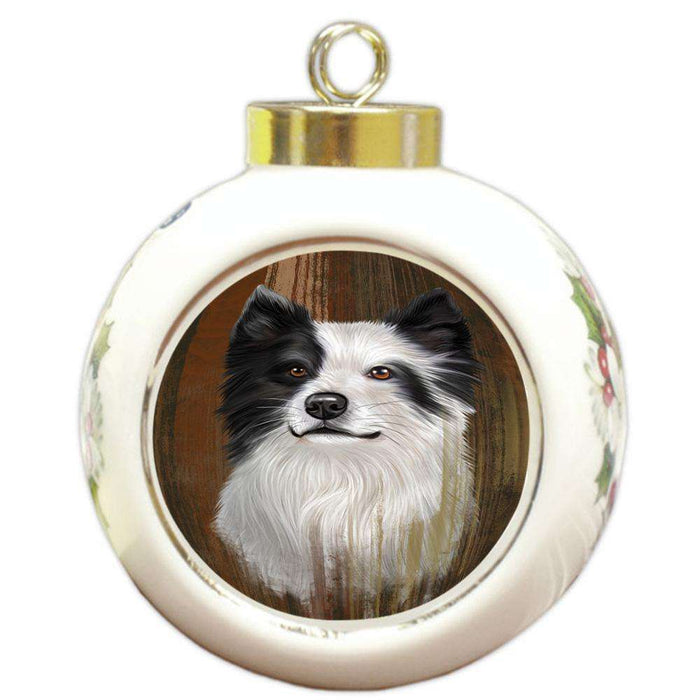 Rustic Border Collie Dog Round Ball Christmas Ornament RBPOR50346