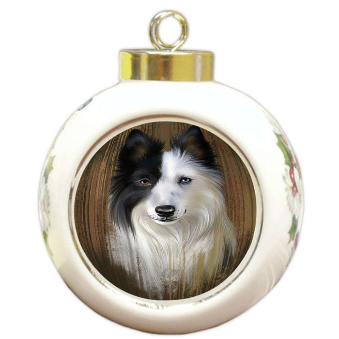 Rustic Border Collie Dog Round Ball Christmas Ornament RBPOR50525
