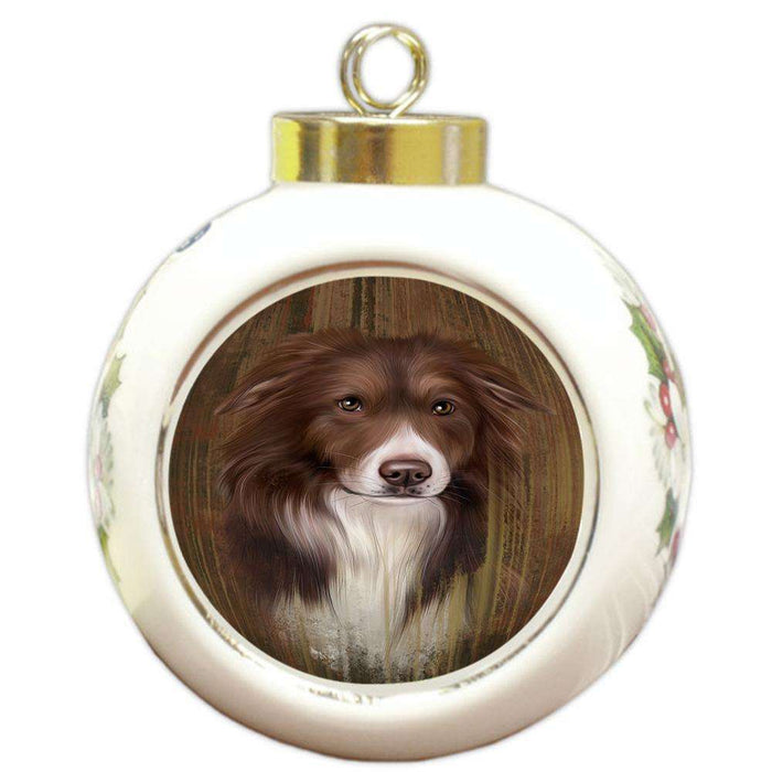 Rustic Border Collie Dog Round Ball Christmas Ornament RBPOR50526
