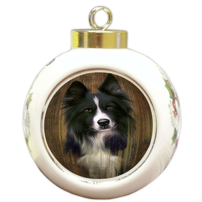 Rustic Border Collie Dog Round Ball Christmas Ornament RBPOR50527