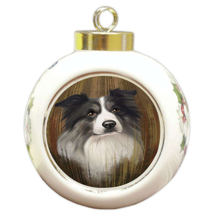 Rustic Border Collie Dog Round Ball Christmas Ornament RBPOR50528