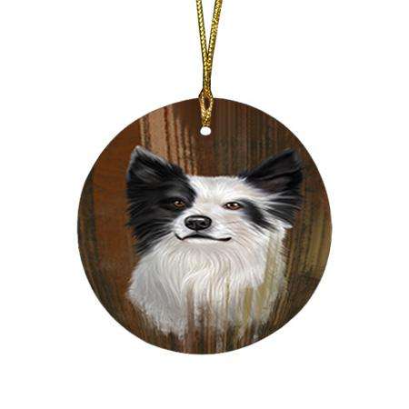 Rustic Border Collie Dog Round Flat Christmas Ornament RFPOR50337