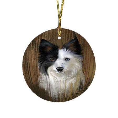 Rustic Border Collie Dog Round Flat Christmas Ornament RFPOR50516