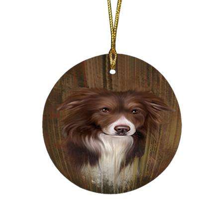 Rustic Border Collie Dog Round Flat Christmas Ornament RFPOR50517