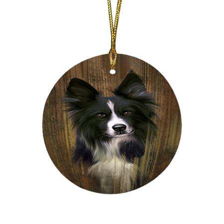 Rustic Border Collie Dog Round Flat Christmas Ornament RFPOR50518