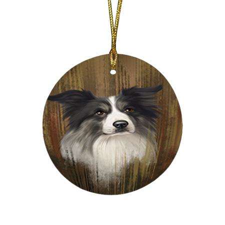Rustic Border Collie Dog Round Flat Christmas Ornament RFPOR50519