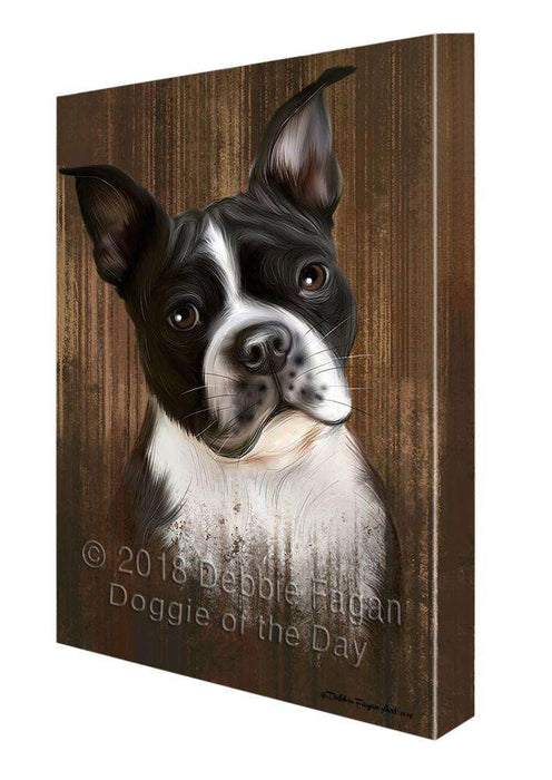 Rustic Boston Terrier Dog Canvas Print Wall Art Décor CVS71099
