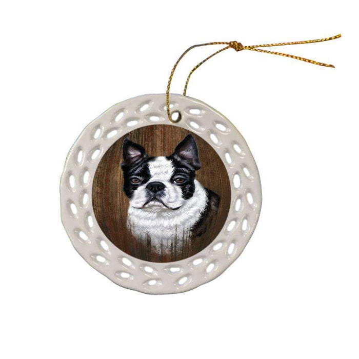 Rustic Boston Terrier Dog Ceramic Doily Ornament DPOR50347