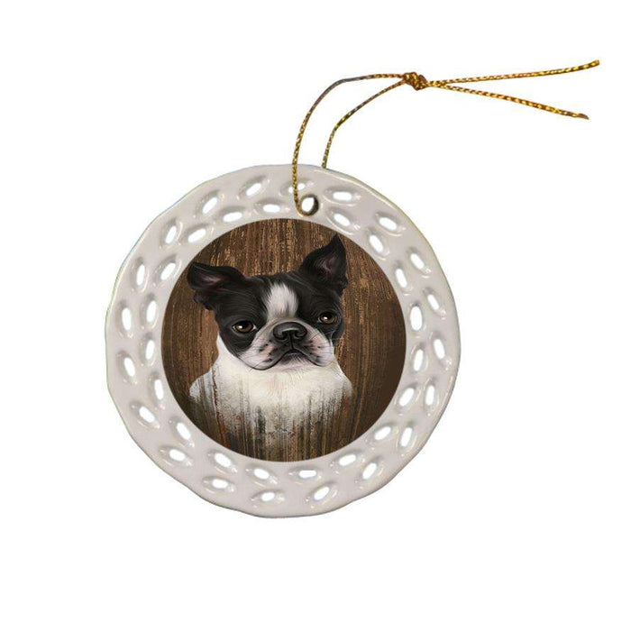 Rustic Boston Terrier Dog Ceramic Doily Ornament DPOR50529
