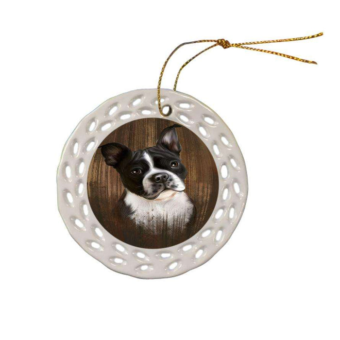 Rustic Boston Terrier Dog Ceramic Doily Ornament DPOR50530