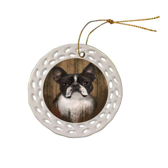 Rustic Boston Terrier Dog Ceramic Doily Ornament DPOR50531