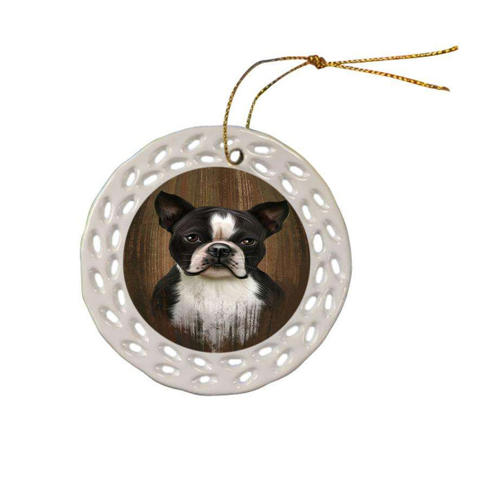 Rustic Boston Terrier Dog Ceramic Doily Ornament DPOR50532