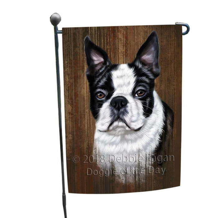 Rustic Boston Terrier Dog Garden Flag GFLG50234