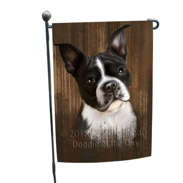 Rustic Boston Terrier Dog Garden Flag GFLG50423