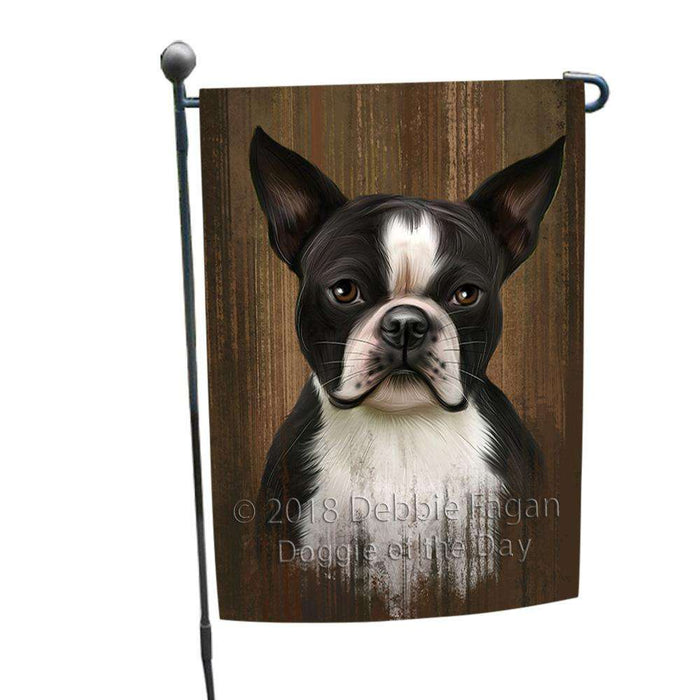 Rustic Boston Terrier Dog Garden Flag GFLG50425