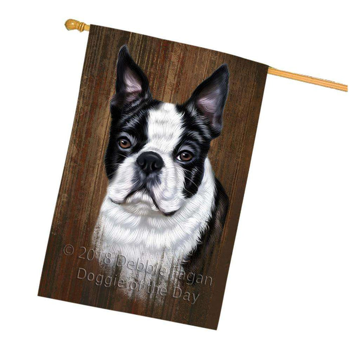 Rustic Boston Terrier Dog House Flag FLG50370