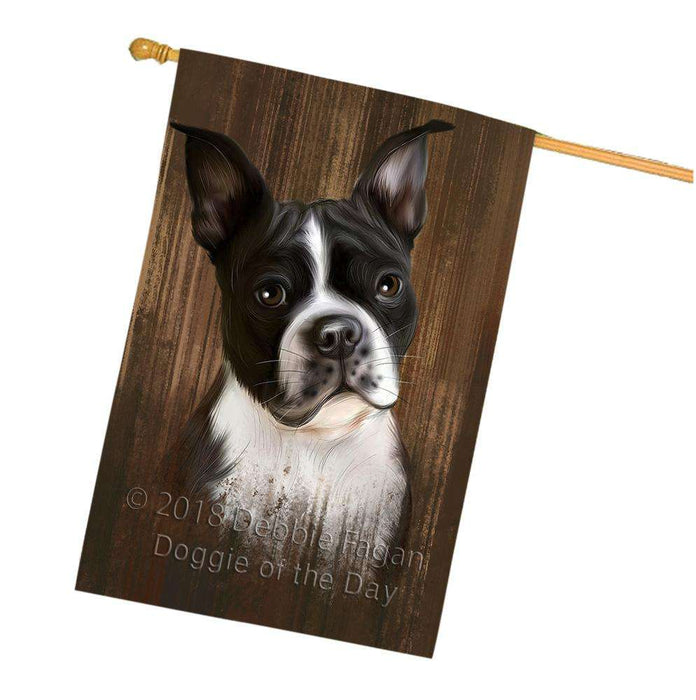 Rustic Boston Terrier Dog House Flag FLG50559