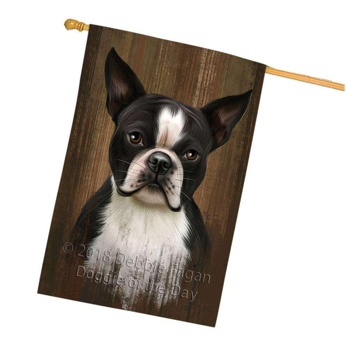 Rustic Boston Terrier Dog House Flag FLG50561