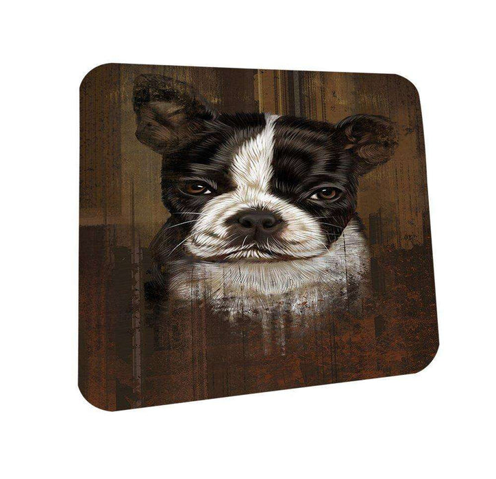 Rustic Boston Terrier Puppy Coasters Set of 4 CST48169