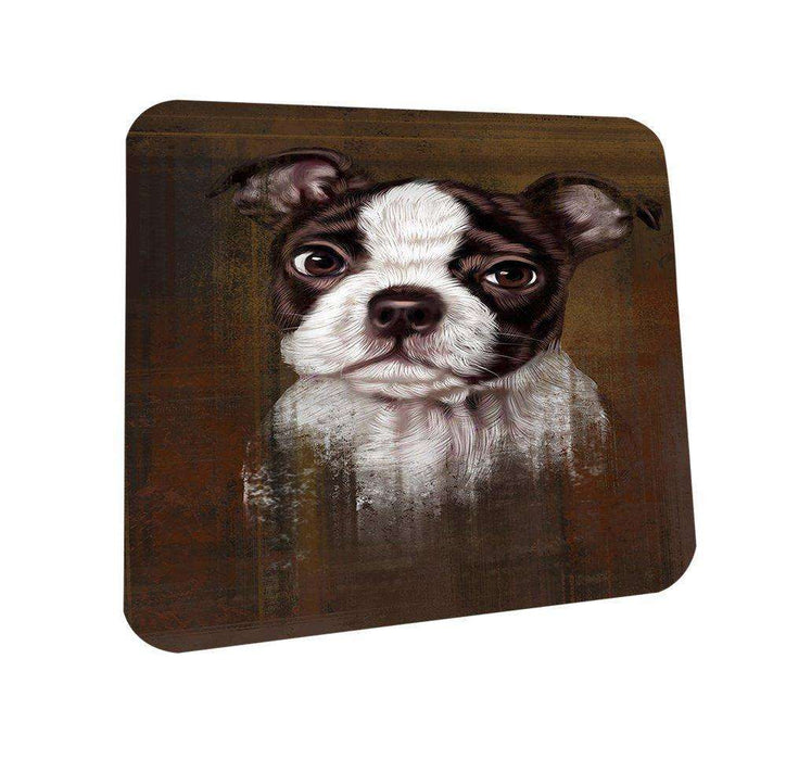 Rustic Boston Terrier Puppy Coasters Set of 4 CST48170