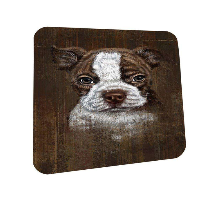 Rustic Boston Terrier Puppy Coasters Set of 4 CST48171
