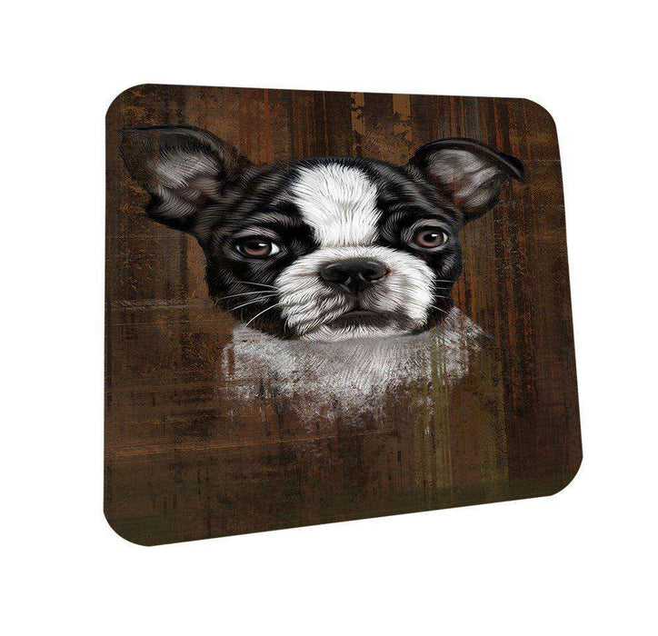 Rustic Boston Terrier Puppy Coasters Set of 4 CST48172